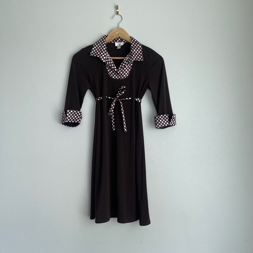 Vintage Girls 90s Y2K IZ Byer Stretch Knit Polka Dot Shirt Dress Size 12